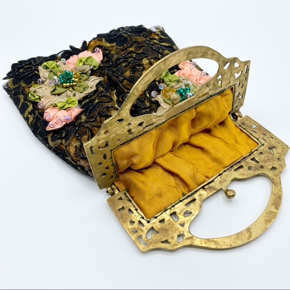 Vintage Brass Handle Black Lace Beaded Bag - Picture 13 of 16